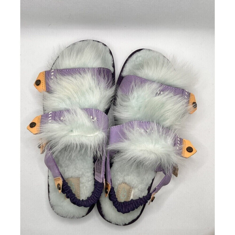 UGG Women Sz 8 Sandal Slingback Patent Leather Sheepskin Fur Slipper Agave